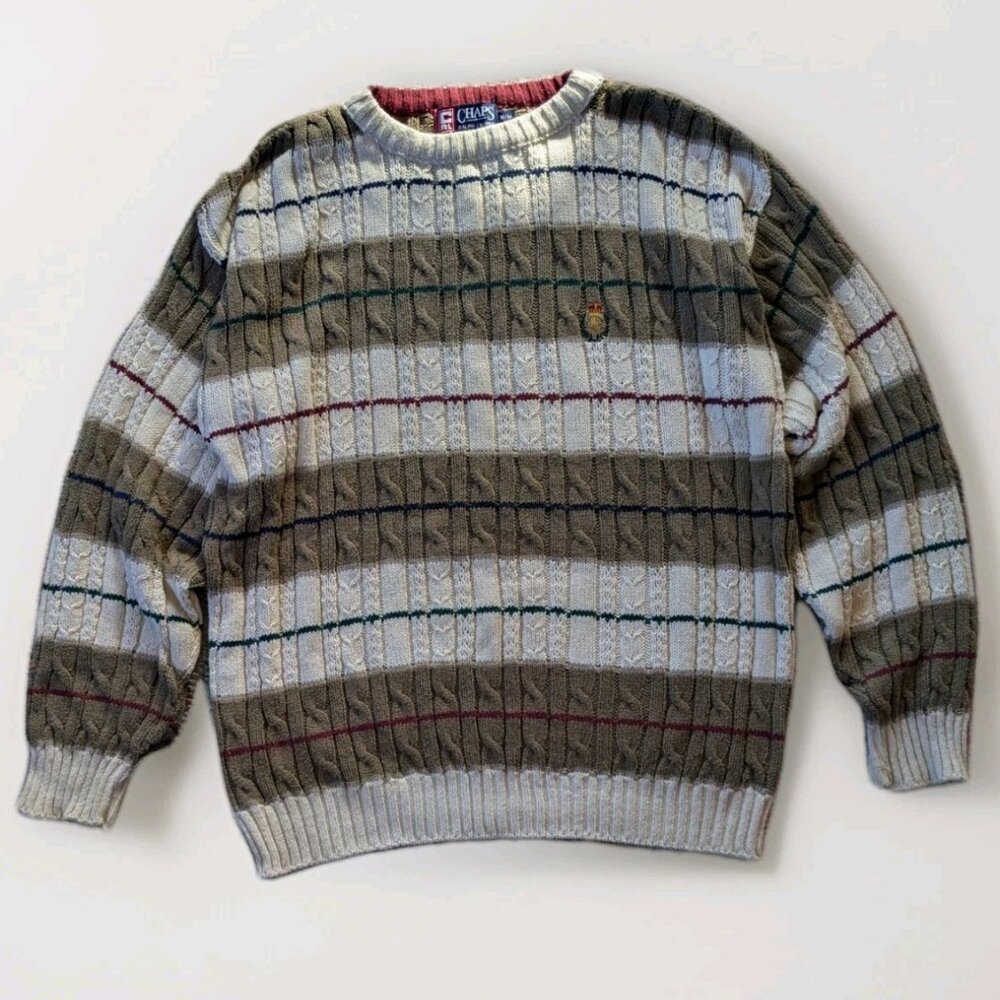 Vintage 90s Chaps Ralph Lauren Cable Knit Sweater Men’s M/L -Made in USA- Cotton